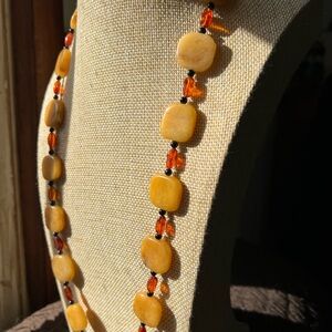 Handcrafted Yellow Agate Onyx & Amber Beaded Necklace - Elegant Women’s Jewelry